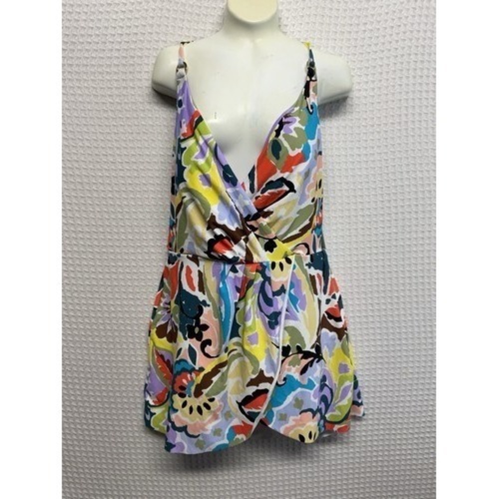 NWT Anne Cole Floral Tropical Bloom‎ One Piece Surplice SwimDress Women 16 China